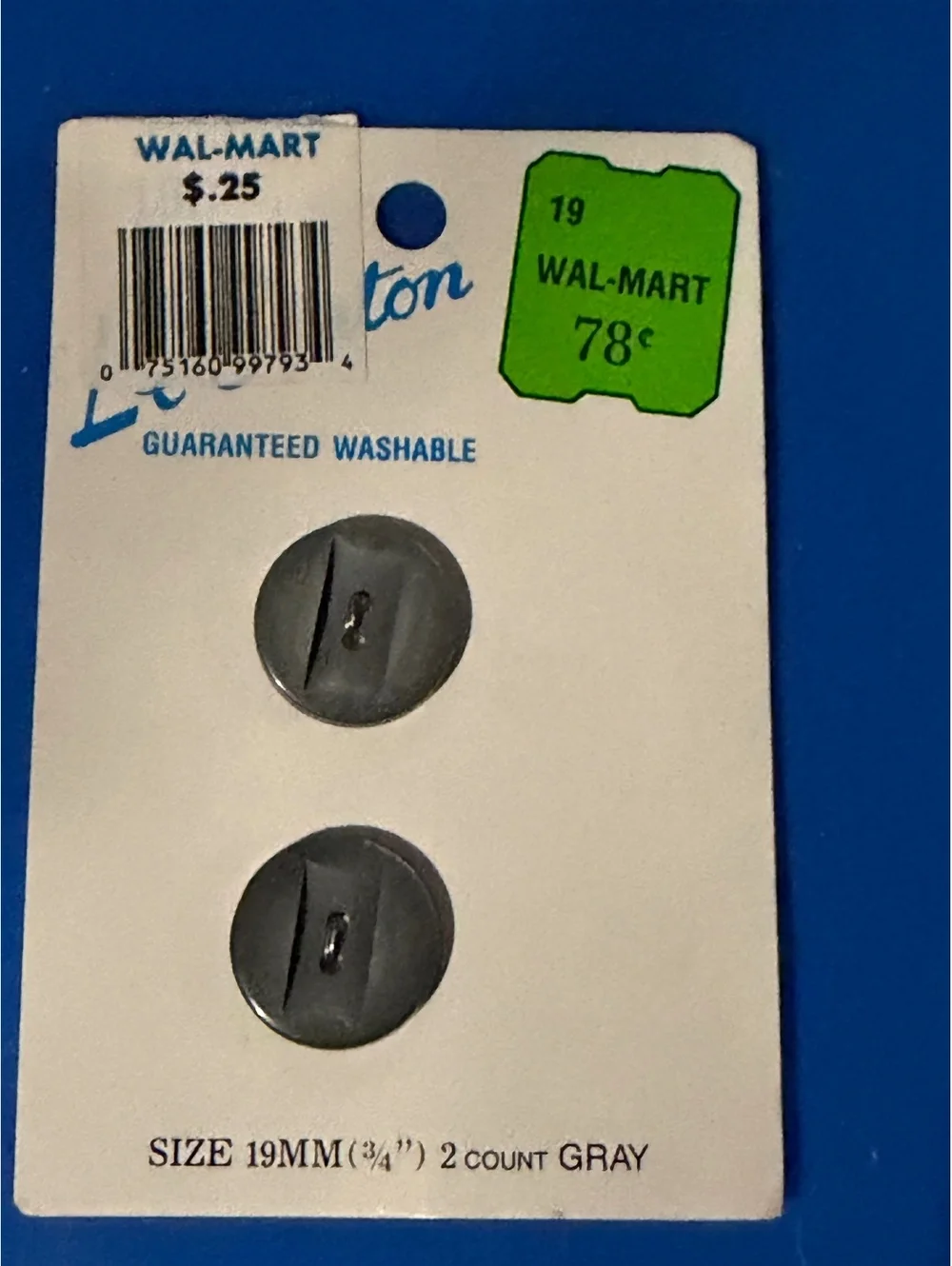Vintage Gray Le Bouton Buttons Size 19mm 2 Count